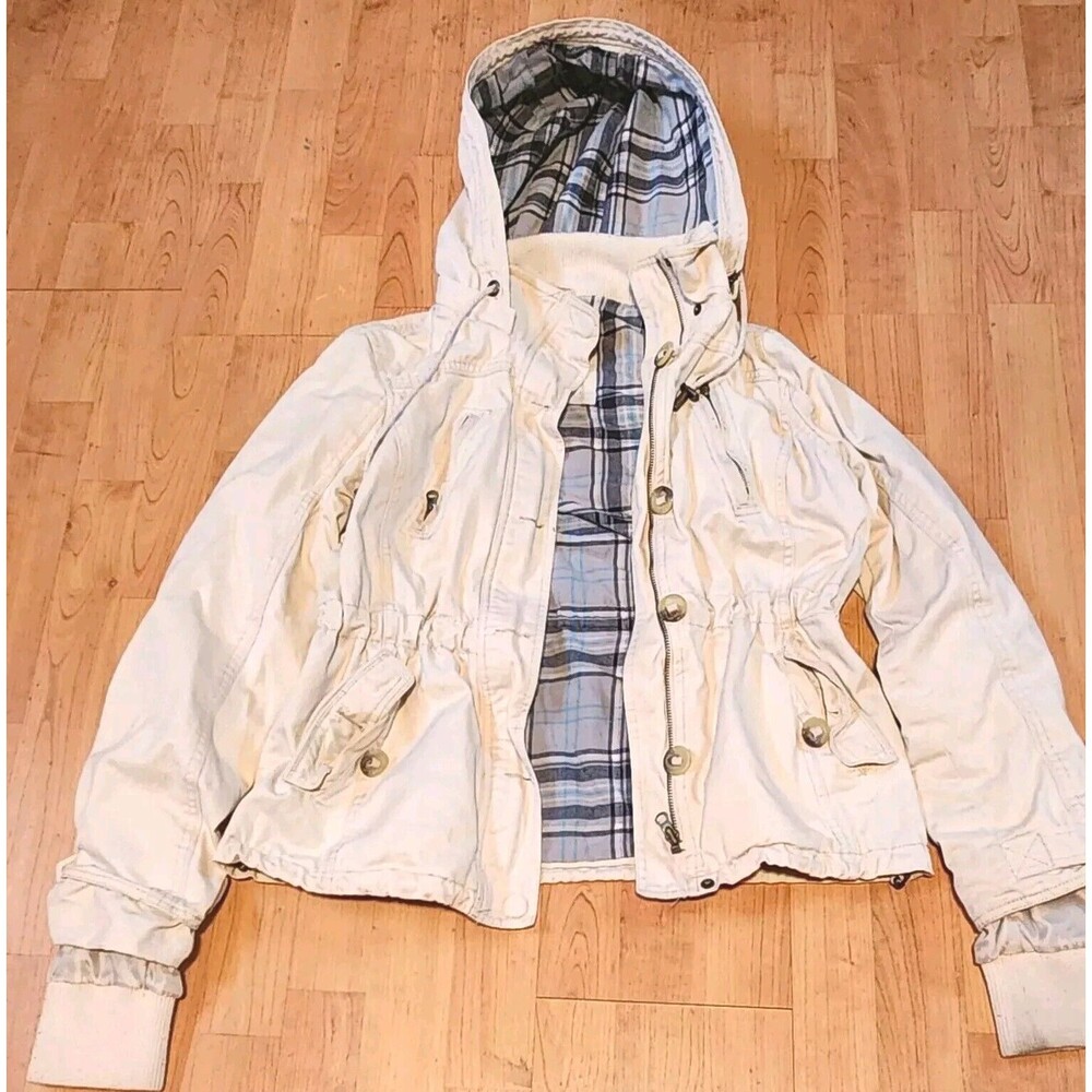 Aeropostale Ivory Hooded Long Sleeve Jacket Size Medium 20w X 22in Long